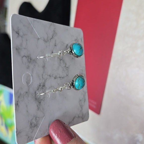 925 Silver Hook Turquoise and Silver Dangle Earrings - Picture 14 of 15